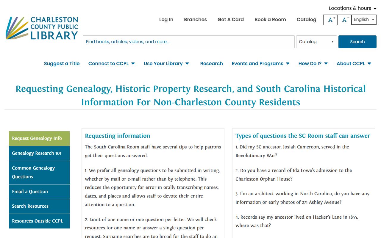 Charleston County Public Library genealogy resources for Charleston death index research
