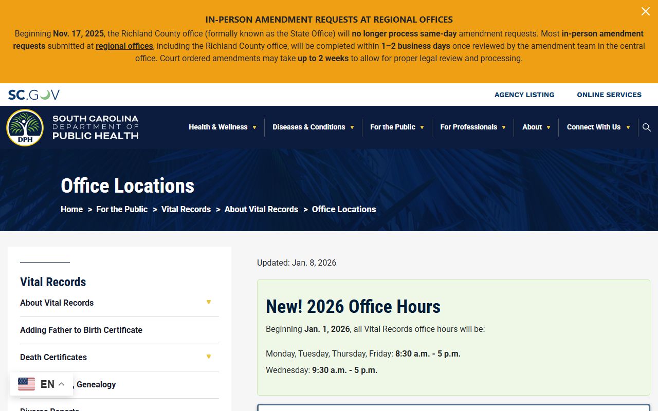 Conway Death Index vital records office location