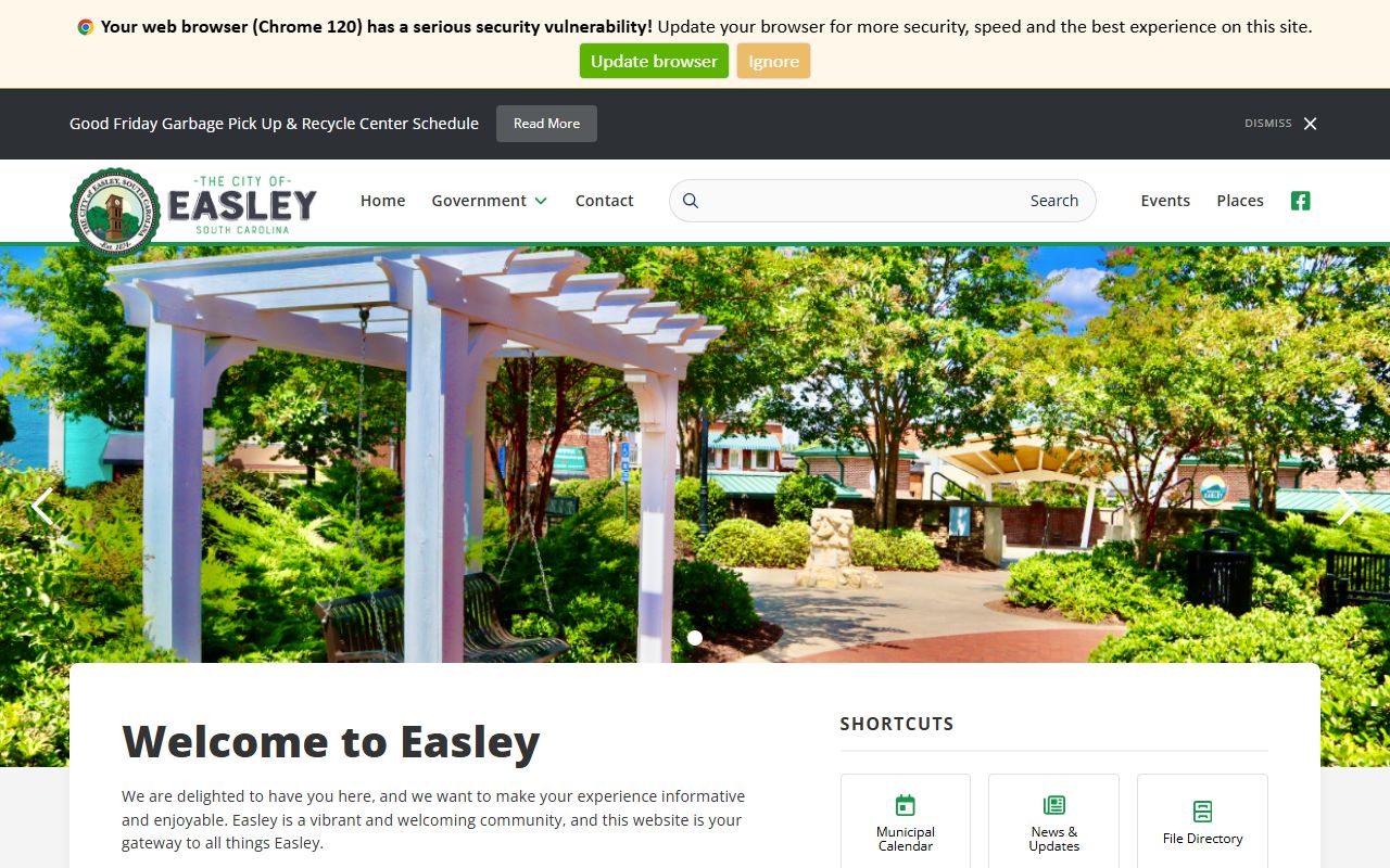 Easley Death Index city portal screenshot