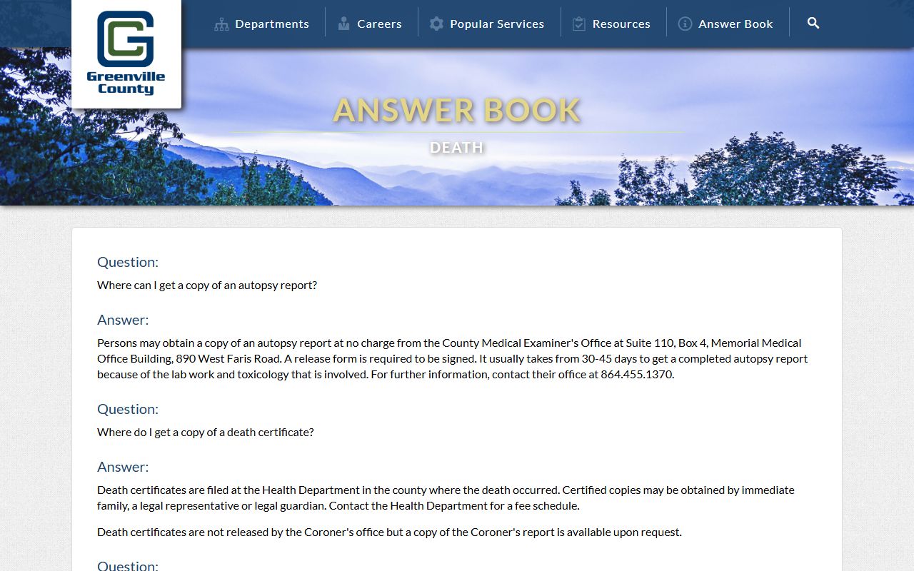 Greenville County death records information for Greenville death index research