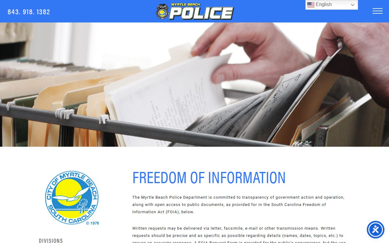 Myrtle Beach Police FOIA portal for obtaining public records related to death index research