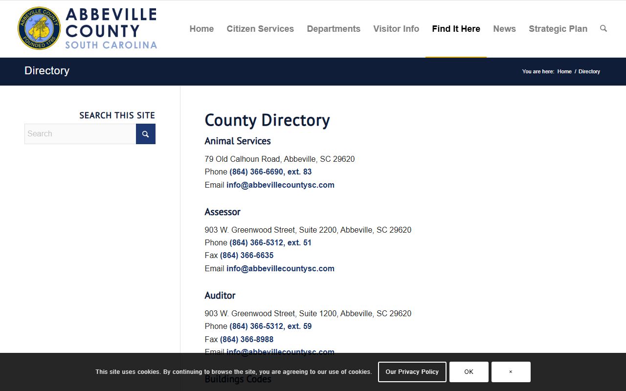 Abbeville County Death Index directory and county offices