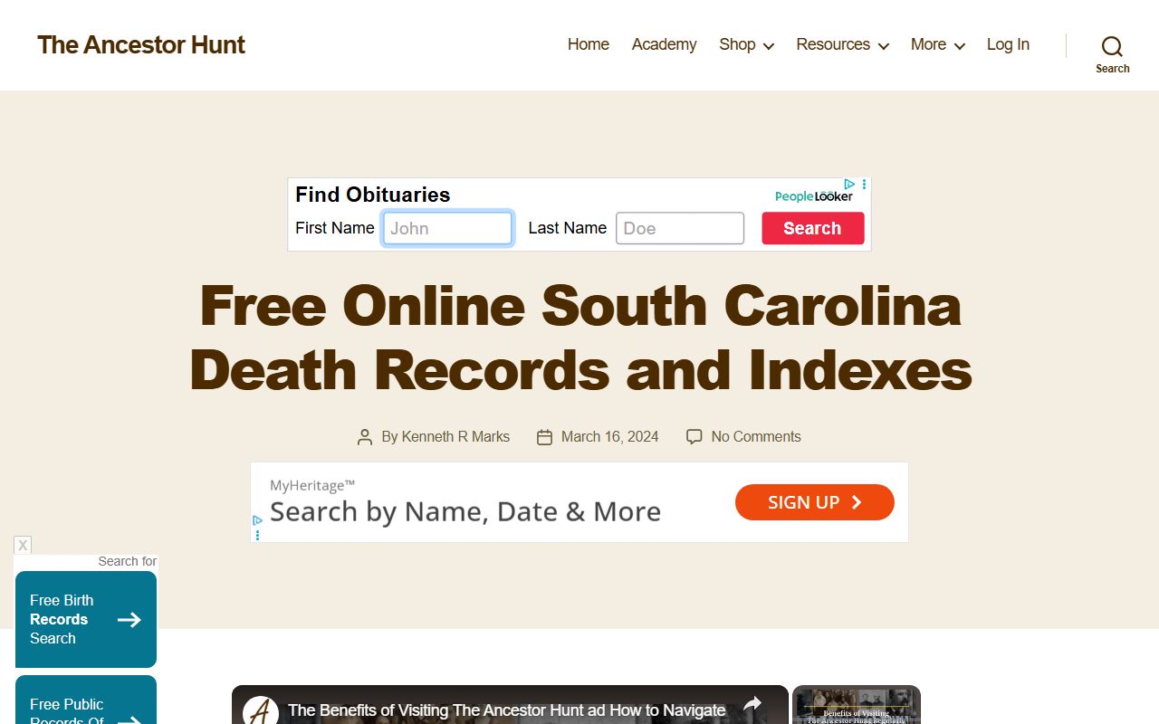 Allendale County Death Index online indexes and genealogy resources