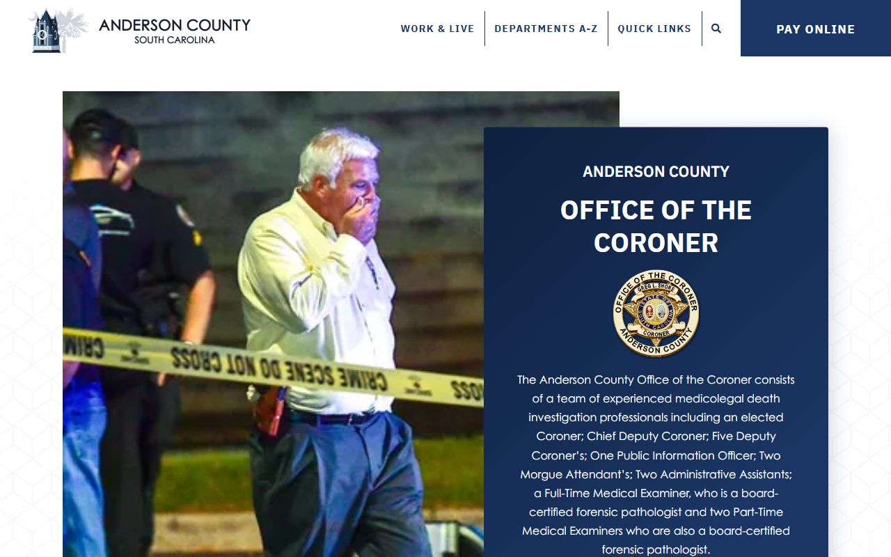 Anderson County Death Index coroner office and FOIA records information