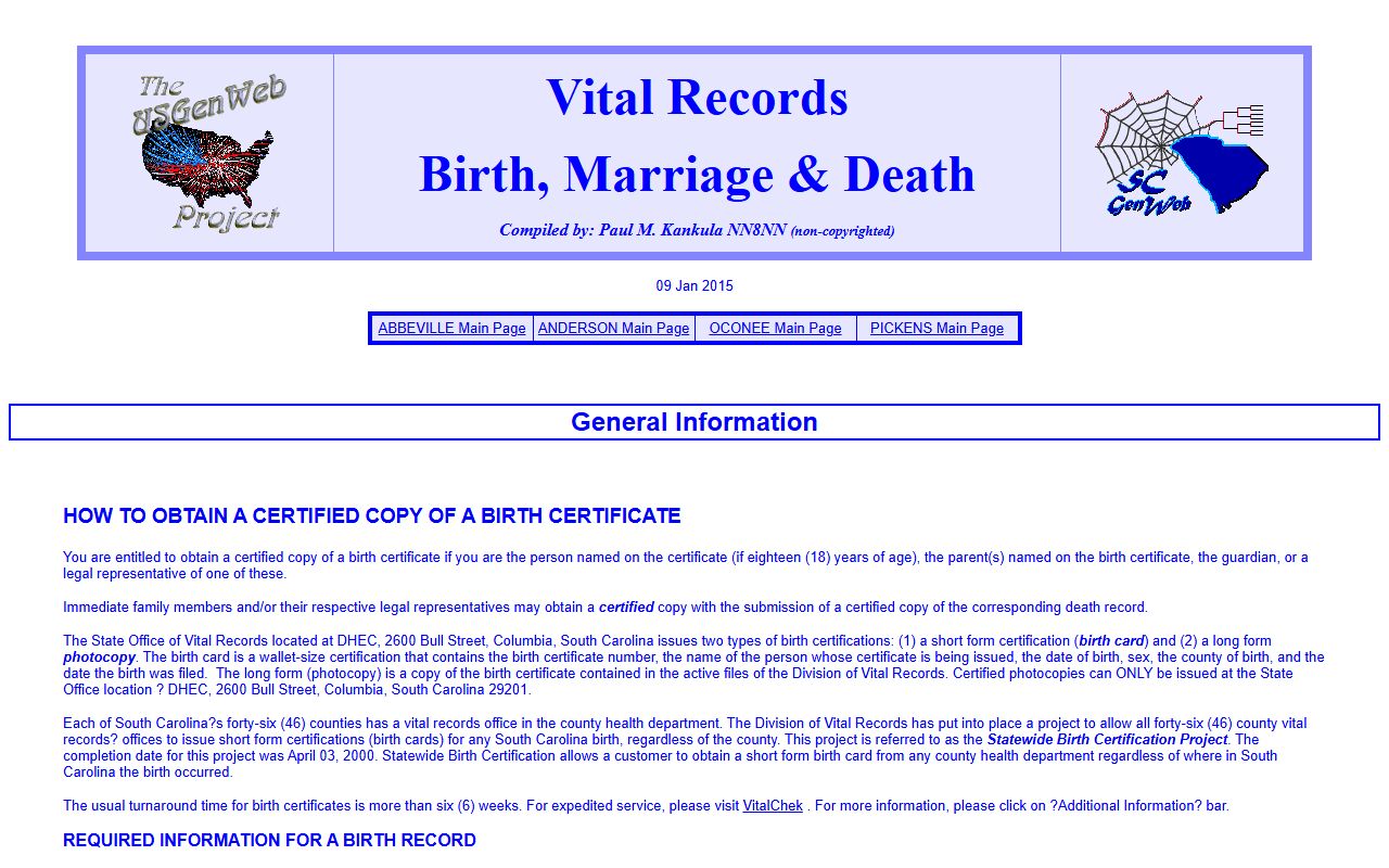 Anderson County Death Index SC GenWeb vital records tri-county resources