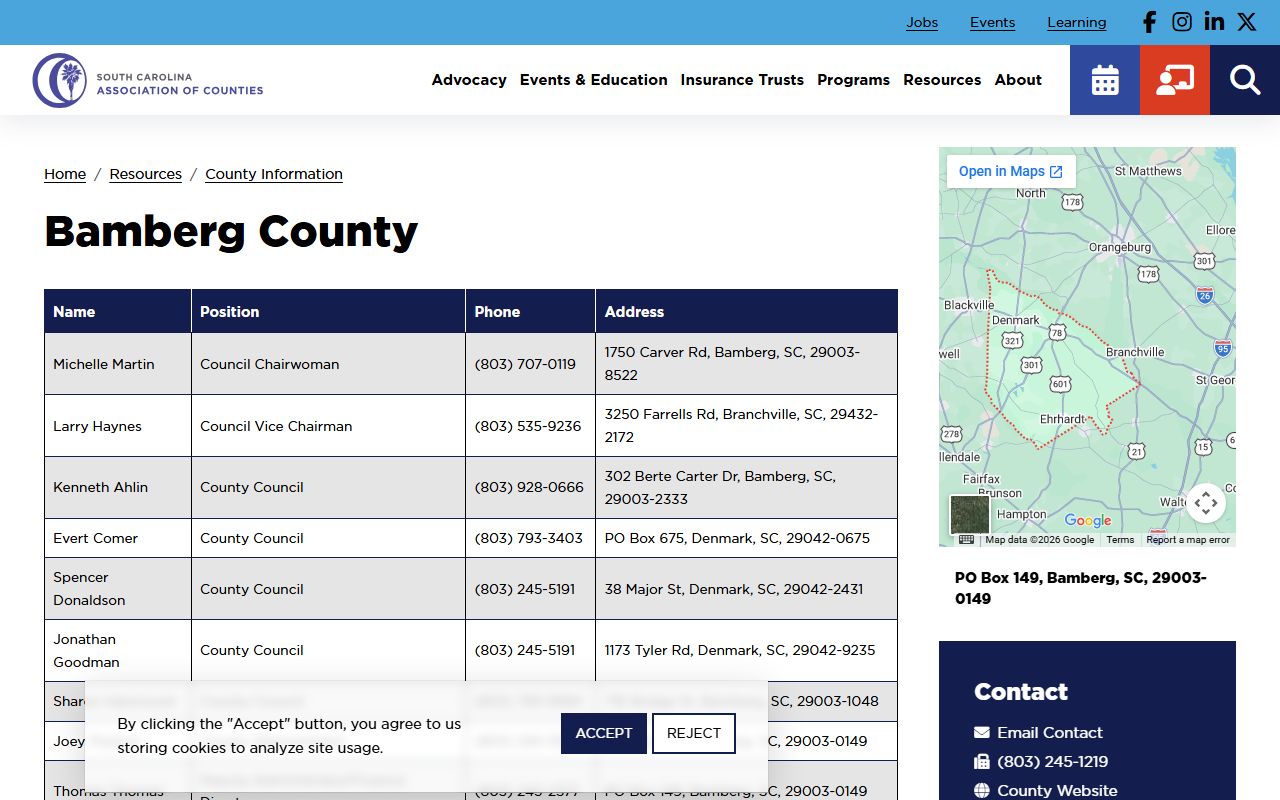 Bamberg County Death Index directory and county department contacts