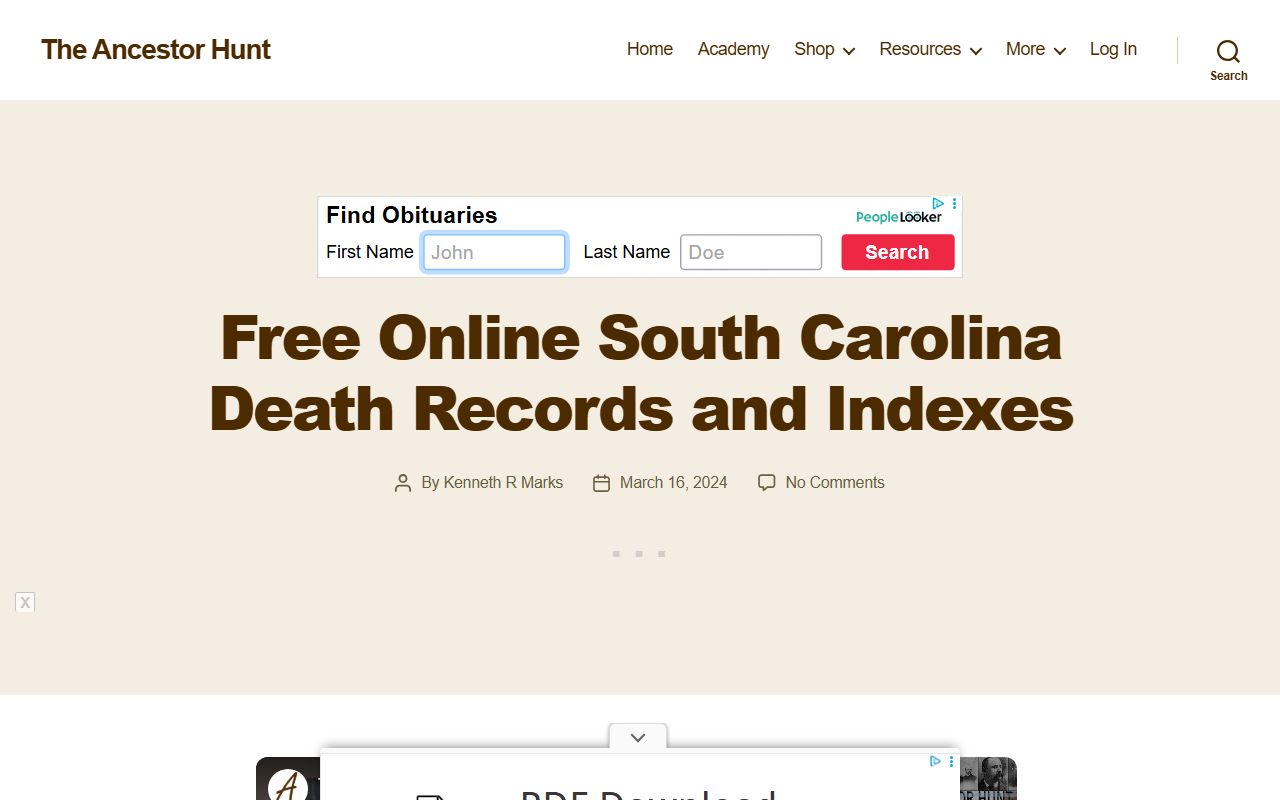 Barnwell County Death Index and inquest records online resources
