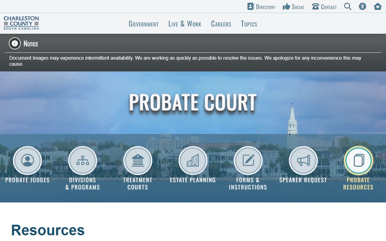 Charleston County Probate Court resources for death index research