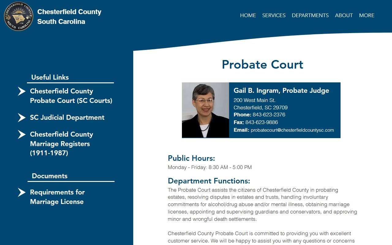 Chesterfield County Probate Court handling estates and death index records