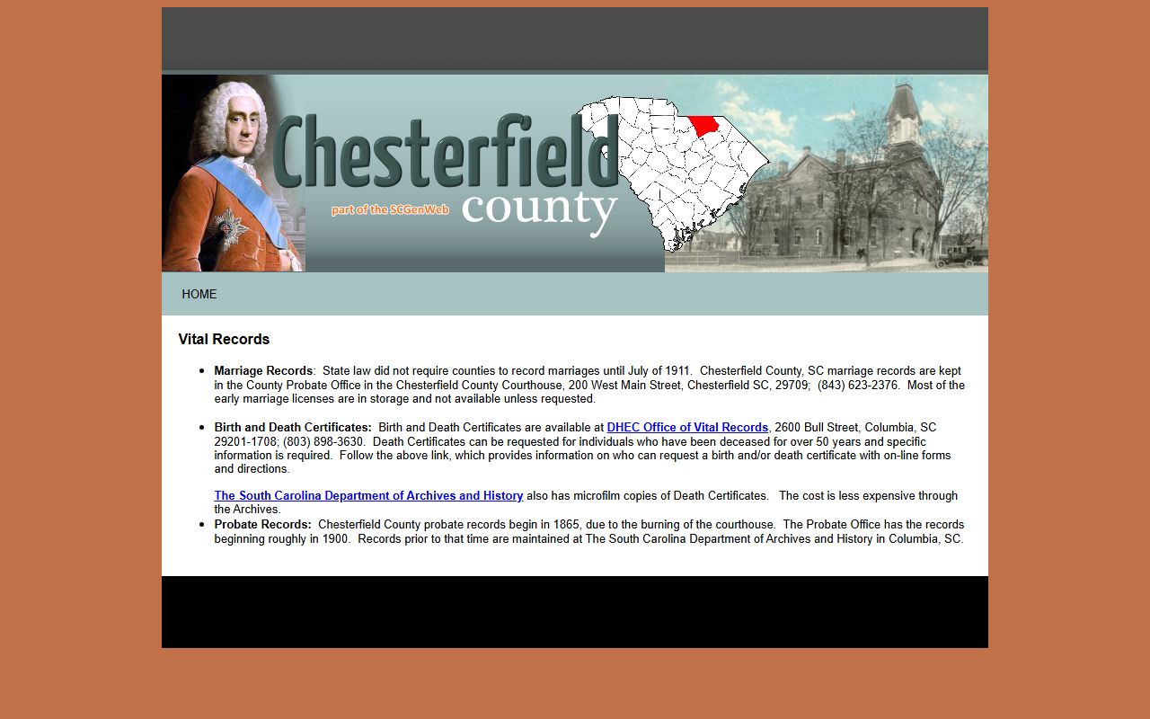 SC GenWeb Chesterfield County vital records guide for death index research