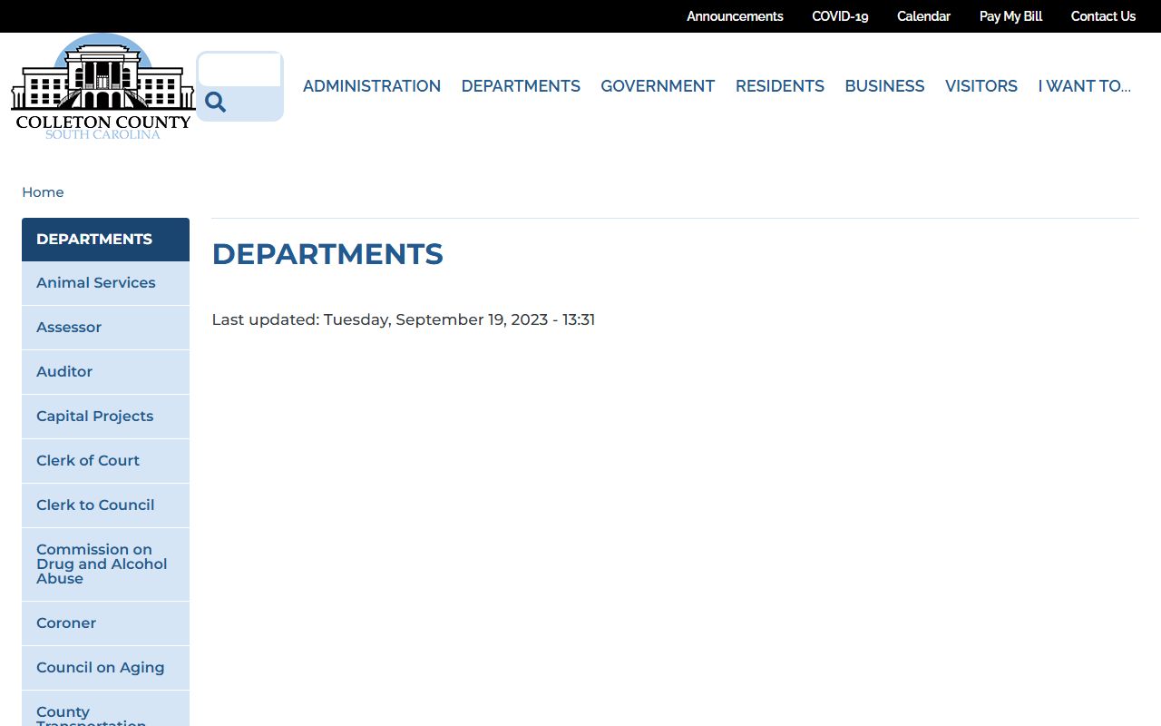 Colleton County departments including coroner and probate for death index records