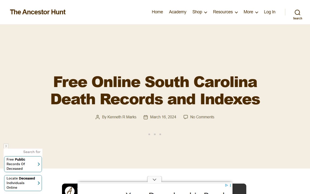 Free online death indexes for Colleton County South Carolina death records