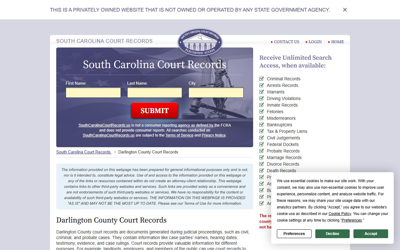 Darlington County court records portal for death index research