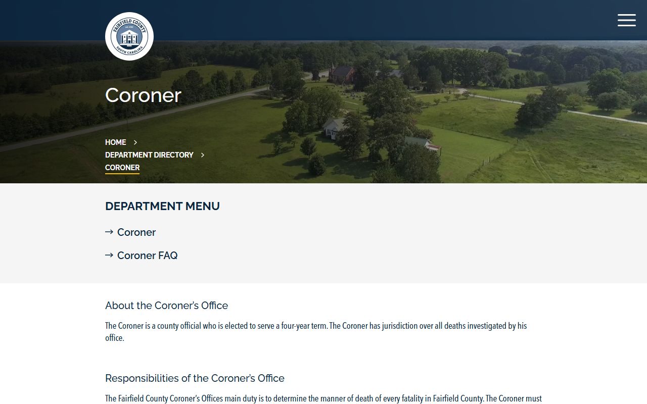 Fairfield County Coroner office for death index and death records