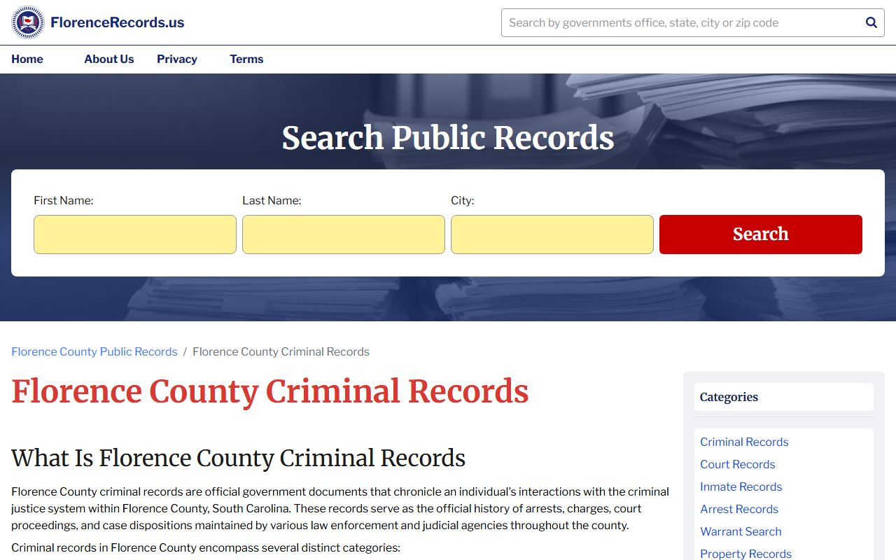 Florence County public records including death records and criminal records