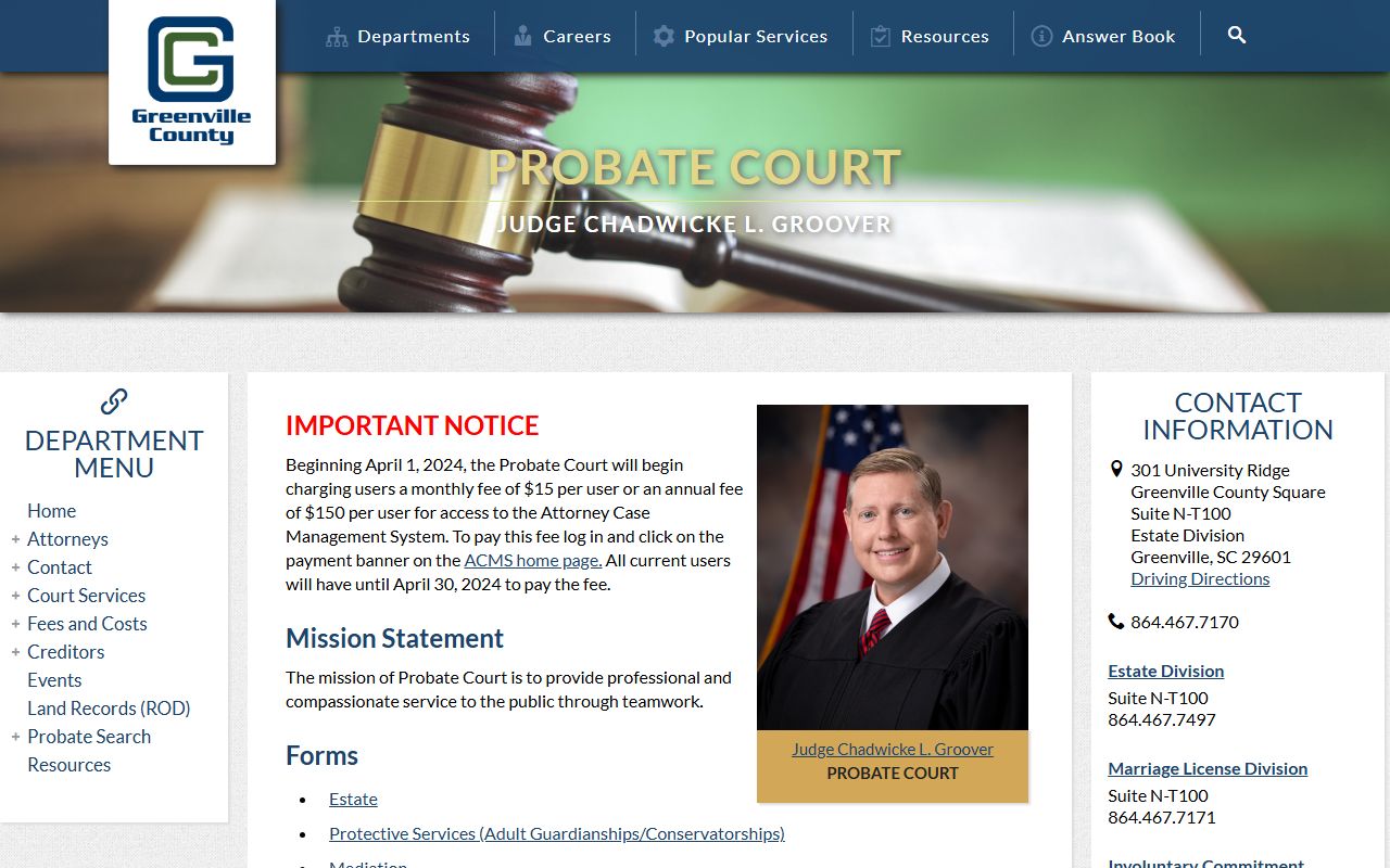 Greenville County Probate Court for death records research