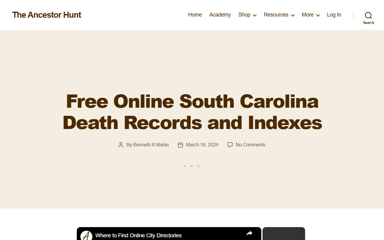 Hampton County death indexes for online genealogy research