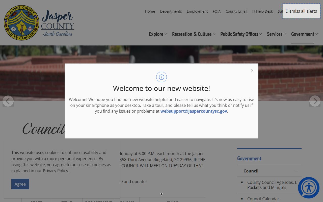 Jasper County Council meeting location for county government records