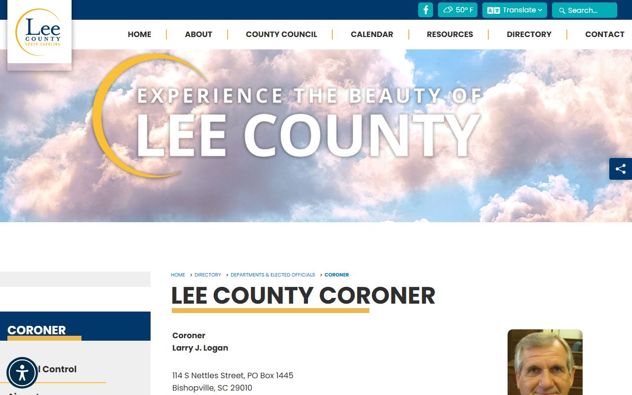 Lee County Coroner office for death index and investigation records