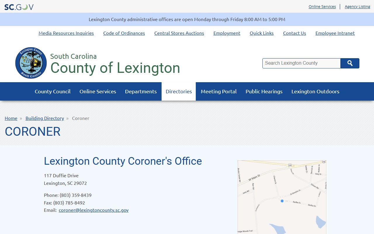 Lexington County Coroner office for death investigation and death index