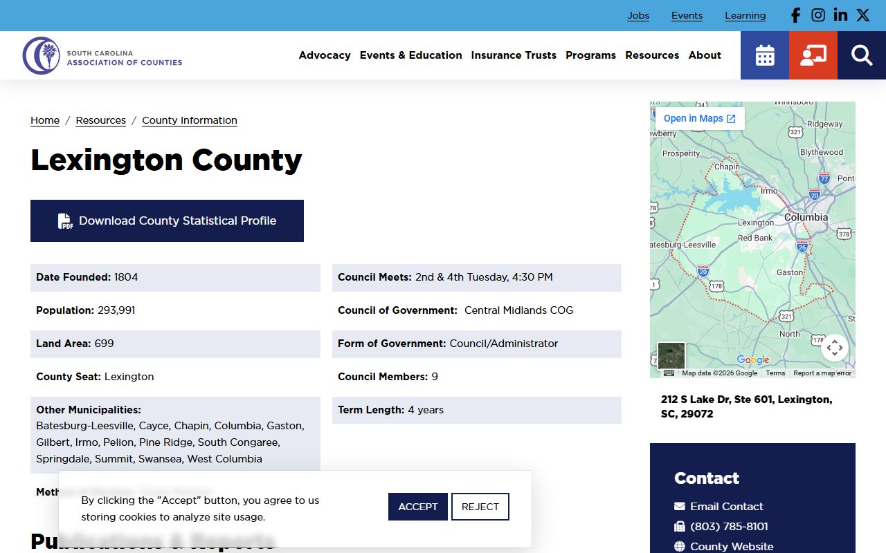 Lexington County information page for death index and records reference
