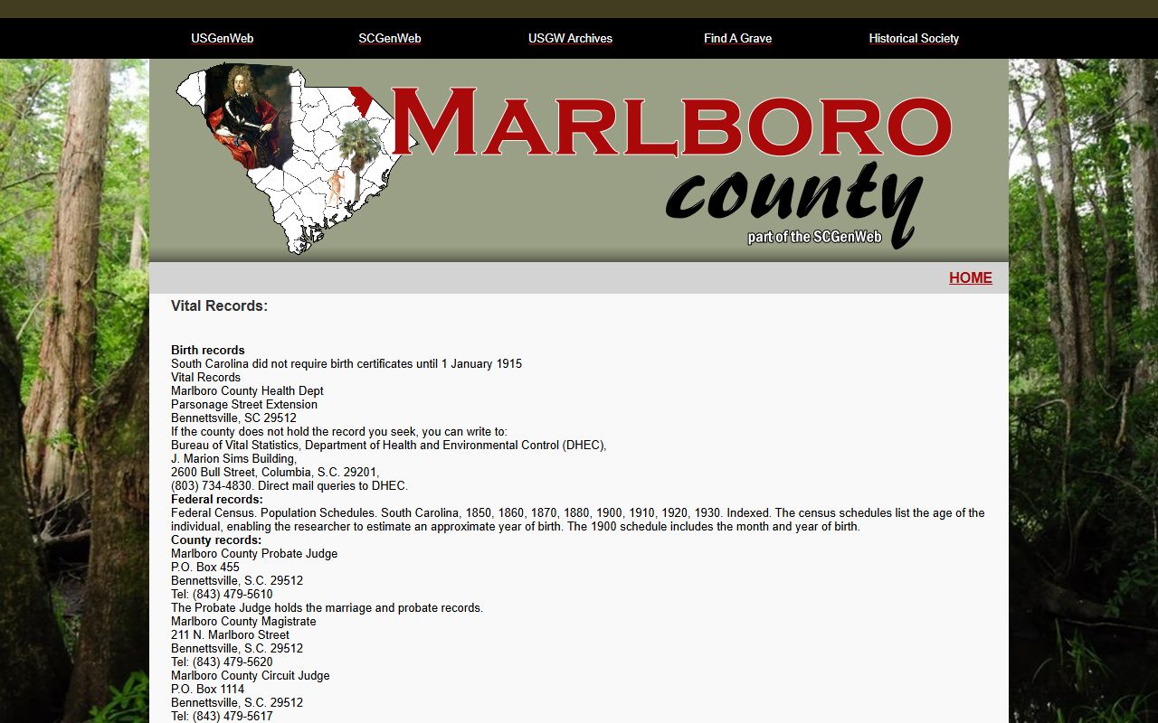 SC GenWeb vital records for Marlboro County death index research