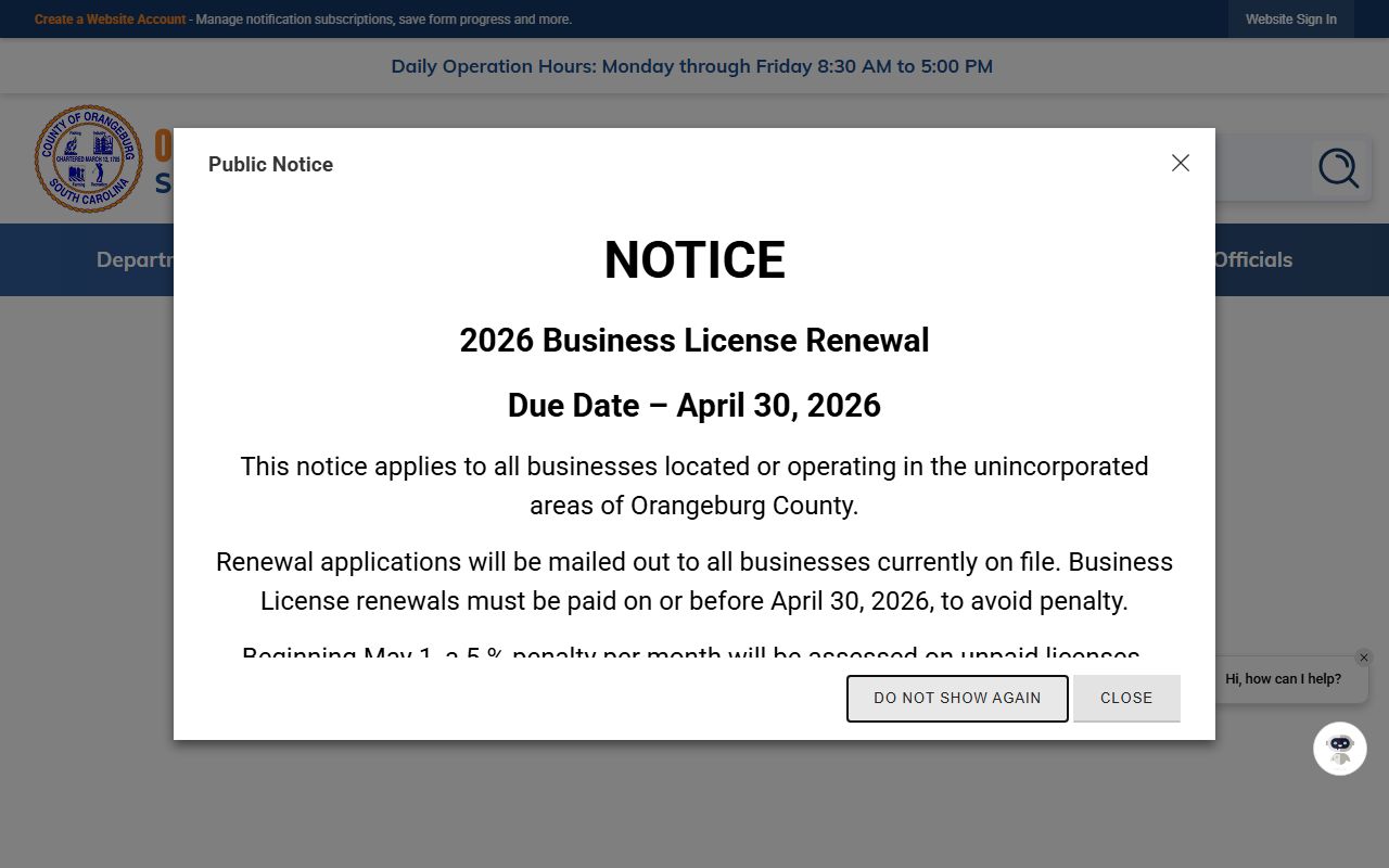Orangeburg County government portal for death index resources