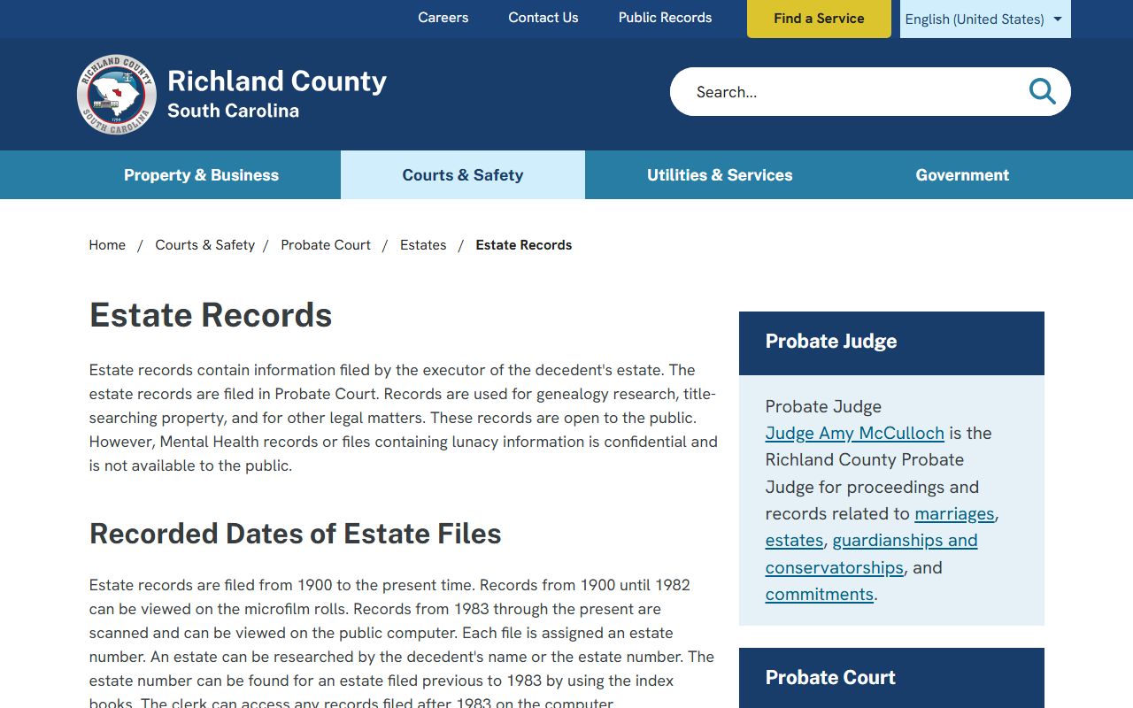 Richland County Probate Court estate records for death index research