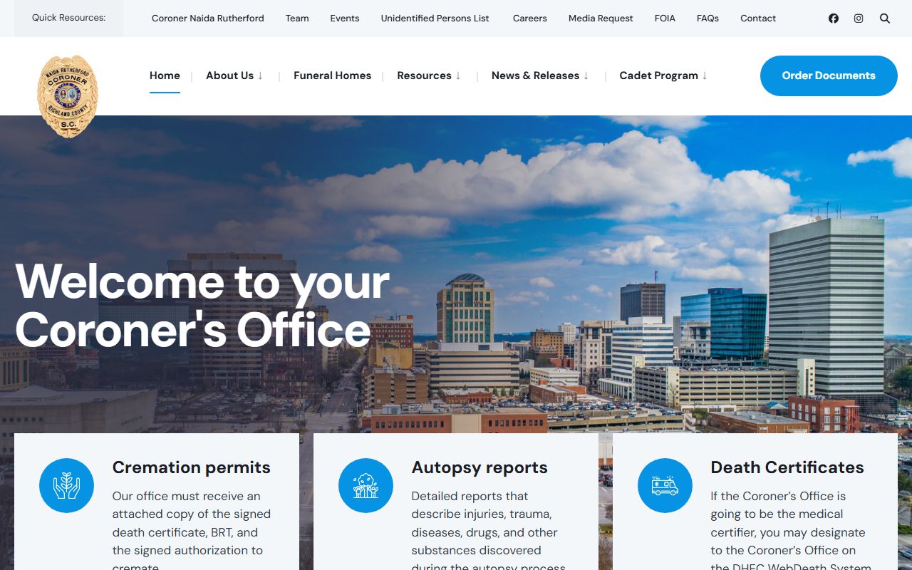 Richland County Coroner office for death index resources