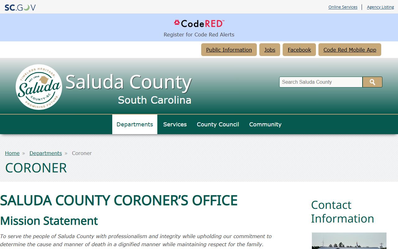 Saluda County Coroner Office for death index information