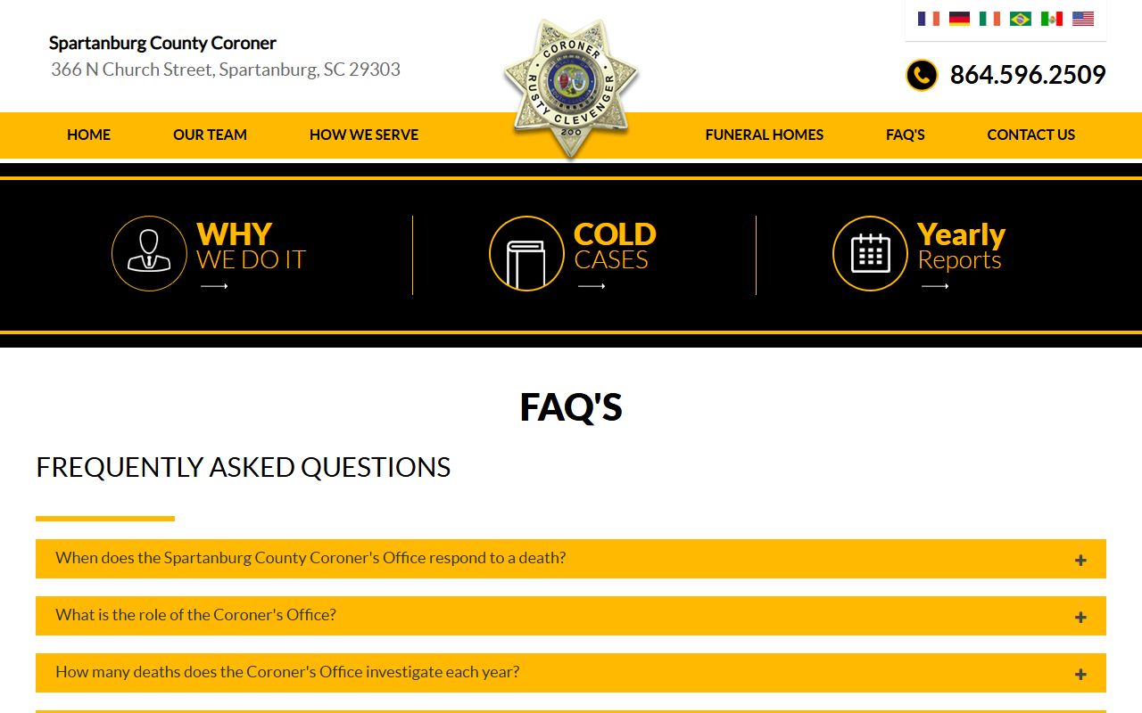 Spartanburg County Coroner FAQs for death index and certificates
