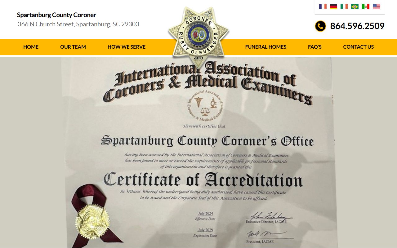 Spartanburg County Coroner Office for death index information