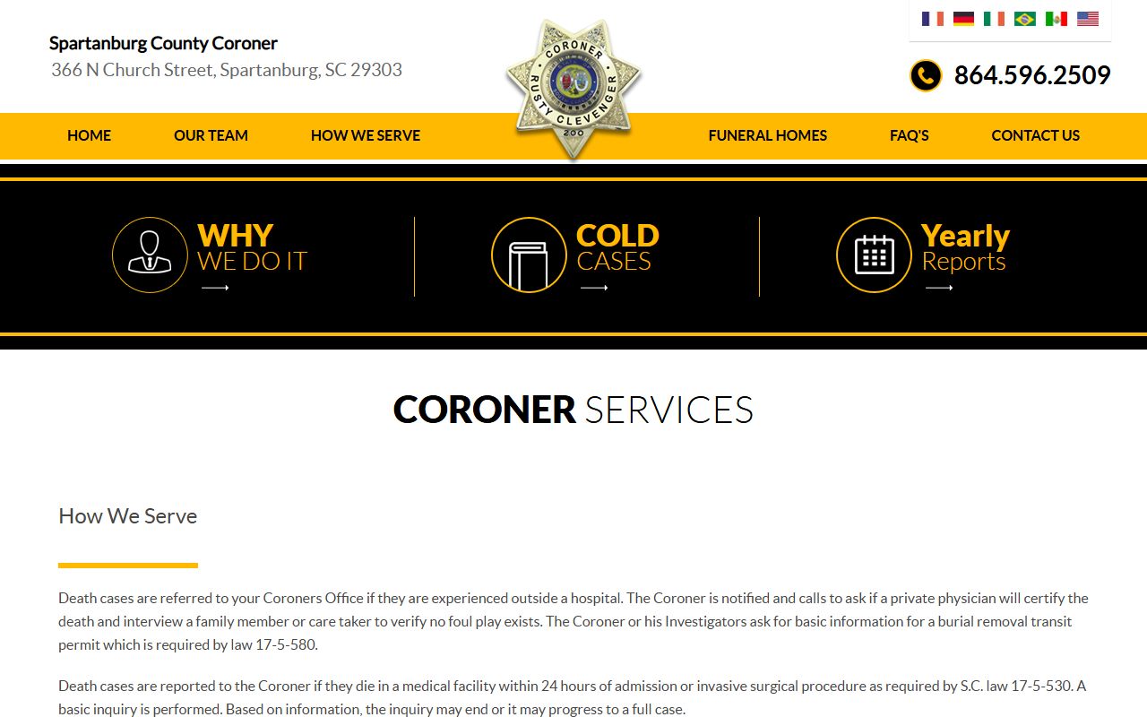 Spartanburg County Coroner services for death index records