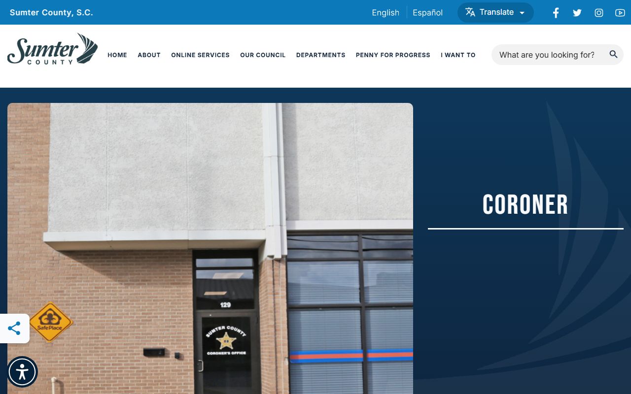 Sumter County Coroner Office for death index information