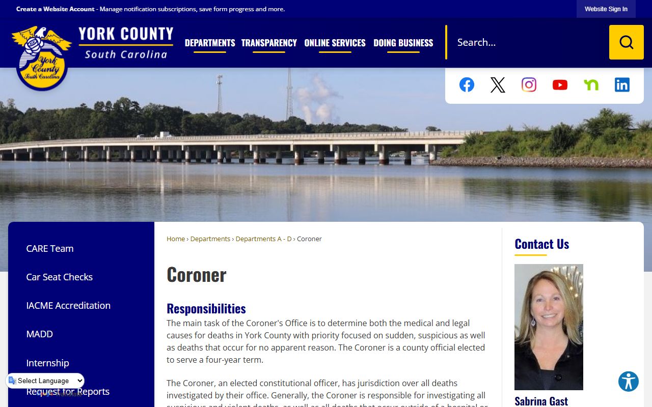 York County Coroner Office for death index information