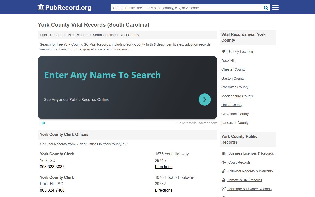 York County vital records for death index certificates