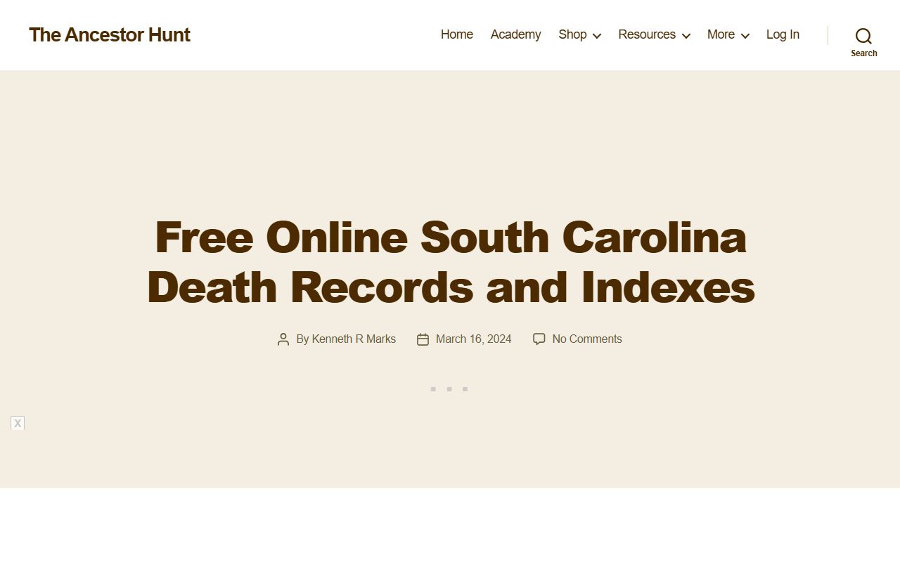 South Carolina Death Index Ancestor Hunt death records directory