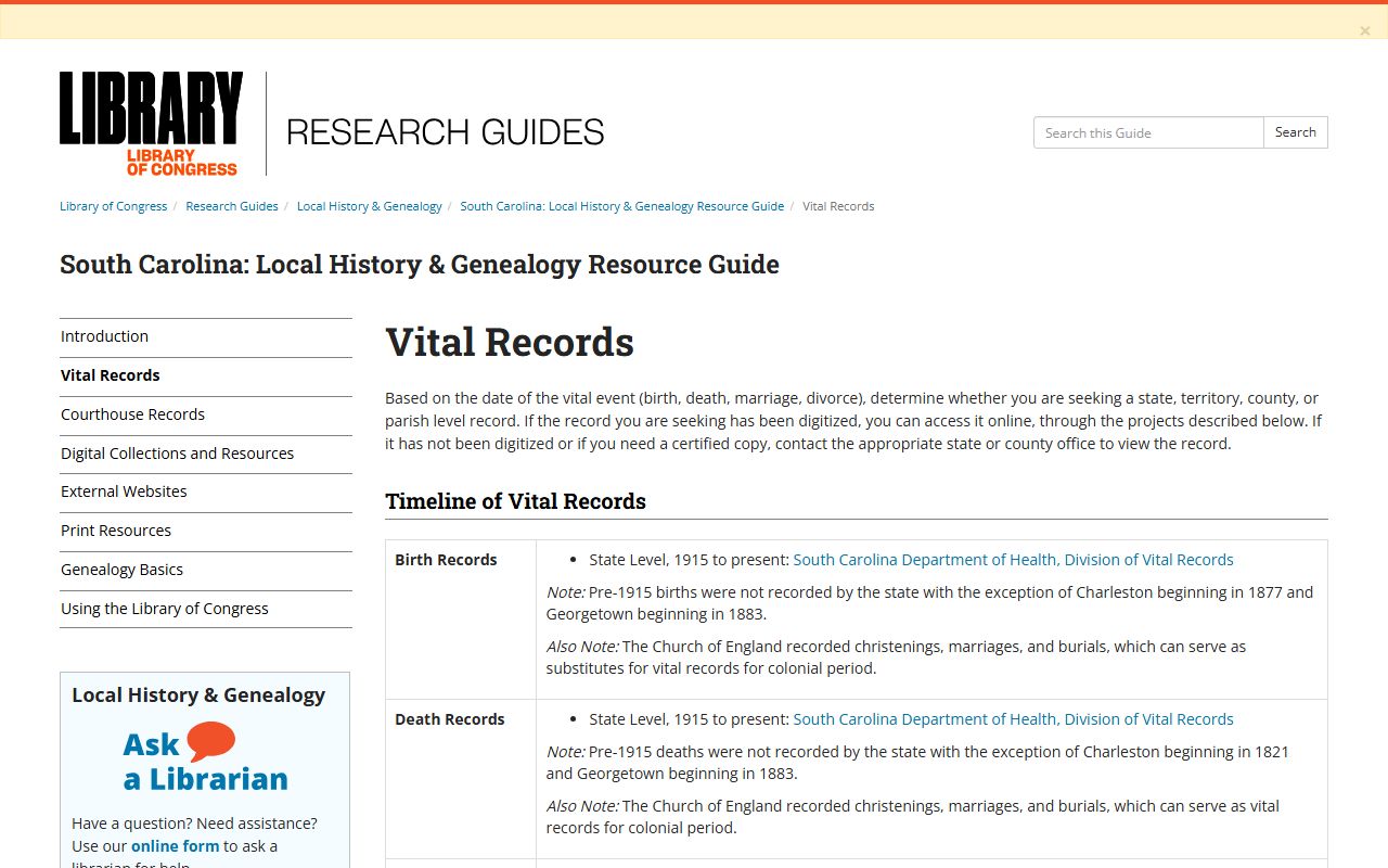 South Carolina Death Index Library of Congress research guide